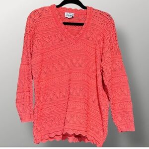 Vintage Oversized Knit Sweater Women MADE IN USA 100% Cotton Coral Color Via Max